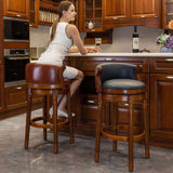 Seat height 29.5'' Cow top Leather Wooden Bar Stools, 360 Degree Swivel Bar Height Chair with Backs W2195135485