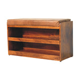 Artisan Furniture Solid Wood Buffalo Hide Pull out Chestnut Shoe Storage Bench B182P280799