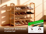26.38*9.68*37.4in 5-Tier Portable Bamboo Shoe Rack, Natural Wood Color 80222555