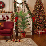 2 PCS Set 5.2ft Artificial Trees Faux Tropical Potted Plants Areca Palm Tree for Christmas Indoor 98380593