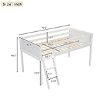 Twin Size Wood Low Loft Bed with Ladder, ladder can be placed on the left or right, White WF313084AAK