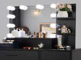 Large Vanity Set with 10 LED Bulbs, Makeup Table with Cushioned Stool, 3 Storage Shelves 1 Drawer 1 67872375