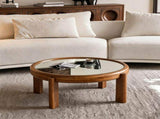 33.46" Round Coffee Table with Silver Mirrored Top, Solid Wood Frame & Cylindrical Legs, Mid-Century W3158P534695