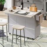K&K Kitchen Island with Trash Can Storage Cabinet, Kitchen Cart with Drop Leaf, Spice, Towel WF326381AAG