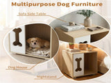 Cat Dog House Dog Bed Side Table Wooden Dog Condo with Bone-shape Window and Thick Metal Legs 58782516
