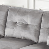 Sorenza 74"W Gray Velvet Reversible Sectional Sofa Chaise with LED Light, USB Port, Nailhead Trim, B061P284875