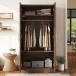 ZUN 2-Door Wooden Wardrobe Armoire with 3 Storage Shelves, Brown 07725847