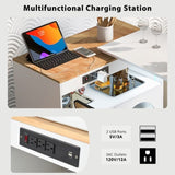 K&K Rolling Kitchen Island With Extended Table, Kitchen island on Wheels with LED Lights,Power WF316018AAW