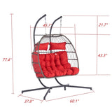 ZUN 2 Person Outdoor Rattan Hanging Chair Patio Wicker Egg Chair W87472177