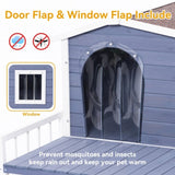 Large Wooden Dog Indoor Outdoor with Terrace and Open Waterproof Asphalt Roof, Outdoor Dog W142770004
