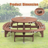 10-12-person Round Outdoor Wooden Picnic Table for Patio, Backyard, Garden, DIY with 1 Built-in Ring W1422P269604