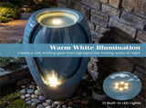 16"32" Outdoor Cracked Jar Water Fountain with LED Lights Resin Patio Water Feature 94736083