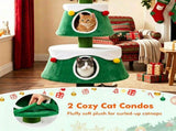 61.5" Christmas Cat Tree Tower with 2 Large Semi-Enclosed Plush Condos, Full Natural Jute Scratching 11165664