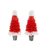 ZUN Lighted Santa Hat Style Tree Set of 2, 4ft Artificial Tree with Warm White Lights, N710P181810J