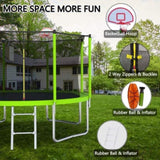 ZUN 12FT Trampoline Green for Kids & Adults with Basketball Hoop and Ball ,Recreational Trampolines with K1163139545