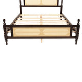 Queen Pine wooden Bed with Rattan Headboard and Footboard, with Central Enhanced Bed Platform W504P266746