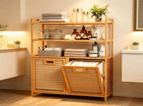 Natural Bamboo Tilt Out Laundry Hamper Cabinet with 2 Removable 7 Gallon Fabric Baskets, Open 28577126