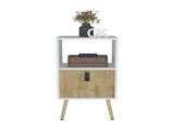 Tall Nightstand 29"H, with One Drawer and Functional Storage, White / Macadamia B097P167469