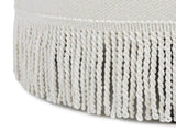 Yolanda 24" Round Upholstered Accent Ottoman, Alabaster Off White Tweed B2719P238167