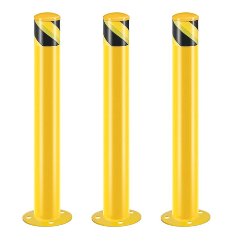 ZUN Safety Bollard Post, 42 Inch Height Steel Bollards, 3.5 Inch Diameter Parking Bollard, Yellow Powder 93941202