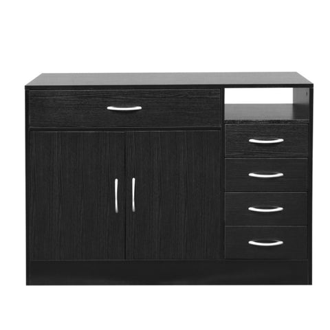 ZUN FCH MDF With Triamine Double Doors And Five Drawers Bathroom Cabinet Black 42835201