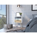 ZUN Otom Nightstand , Superior Top, One Open Shelf, One Drawer, Four Legs -White / Light Oak B20092046