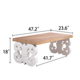 Ornate Coffee Table 47" Rectangular Farmhouse Style Table with White Carved Base and Natural W2729P298232