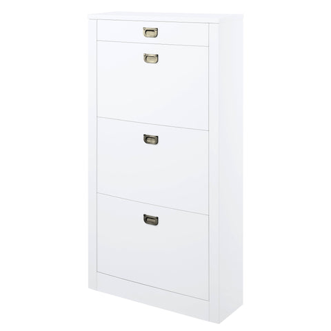 ZUN Bailey White High Gloss Shoe Cabinet with 4 Drawers B062P185710
