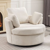Oversize Round Swivel Chair Cozy Club 360 degrees Swivel Sofa with 3 Pillows Fabric for Living Room W2231P143513