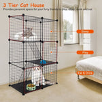 ZUN Cat Cage DIY Indoor Pet Home Small Animal House Detachable Playpen with 3 Doors 3 Tiers for Kitten 93791936