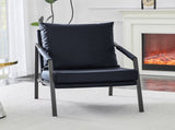Black Faux Leather Accent Chair with Black Metal Frame and Armrests 74273429