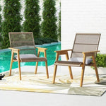 ZUN Set of 2, Acacia Wood Cape Woven Wicker Large Lounge Chair with Pillow for Patio, Deck, Yard, Lawn 73165.00