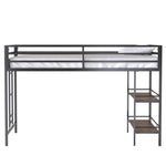 ZUN Adam sturdy junior twin loft bunk black with Cinnamon wood shelf for kids with easy climbing ladder, B083P154188