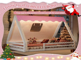 Full Size House Floor Bed with Tent and Light, Solid Wood Teepee Floor Bed with Full-length W1580P369467