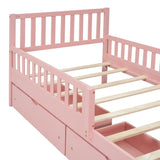 Twin Size Wood Platform Bed with Guardrails on Both Sides and Two Storage Drawers ,Pink N733P172696H