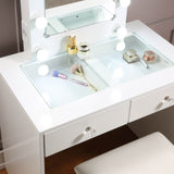 White Makeup Vanity and Stool Set with 10 Lights and USB Port and Power Outlet, 2x Drawers Luxurious B011P146014