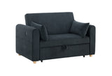 Marielle 55"W Black Corduroy Convertible Sleeper Loveseat with USB Ports, Magazine Pockets, and B061P305696