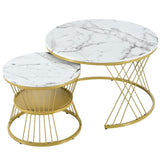 ZUN ON-TREND Φ27.5'' & Φ17.7'' Nesting Coffee Table with Marble Grain Table Top, Golden WF320405AAK