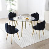 Modern Velvet Dining Chairs Set of 2, Woven Dining Chair with Golden Metal Legs, W1117P180621