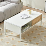 ZUN 40.16" Rattan Coffee table, sliding door for storage, metal legs, Modern table for living room , W1265121740