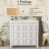 36 " Bathroom Vanity Organizer with Ceramic Sink, Set Bathroom Storage Cabinet,Antique White N729P255666K