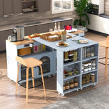 K&K Rolling Kitchen Island With Extended Table, Kitchen Island on Wheels with LED Lights,Power WF316018AAG