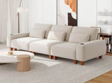 Beige Chenille Deep Seat 3-Seater Sofa with Brushed Stainless Steel Cup Holders and 3 Decorative 03406465