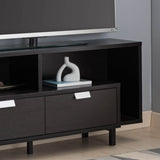 ZUN Entertainment Stand, 60" TV Console Table with 2 Drawers and Open Shelving, Red Cocoa B107130955