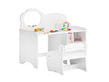 Kids Vanity Table with Mirror and Chair, Wooden Children's Dressing Makeup Desk with Storage 08531449