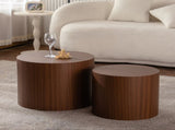 Nesting Coffee Table Set of 2 Round Wooden Coffee Tables Circle Modern Table for Small Space Living W3081P255157