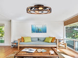 19INCH 7 Blades Caged Ceiling Fan with Remote Control ,Flush Mount Ceiling Fan with Light Kit W3596P457959
