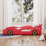 ZUN Wooden Race Car Bed,Car-Shaped Platform Twin Bed with Wheels For Teens,Red & Yellow WF310553AAJ