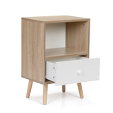 Mid-Century Wood Nightstand Set of 2, Bed Sofa Side Table with Drawer and Shelf, Modern End Table W2181P147509