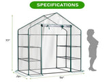 Mini Walk-In Greenhouse with PVC Cover, 4-Shelf Indoor Outdoor Garden Plant Shelves, Roll-Up Zipper 00416149